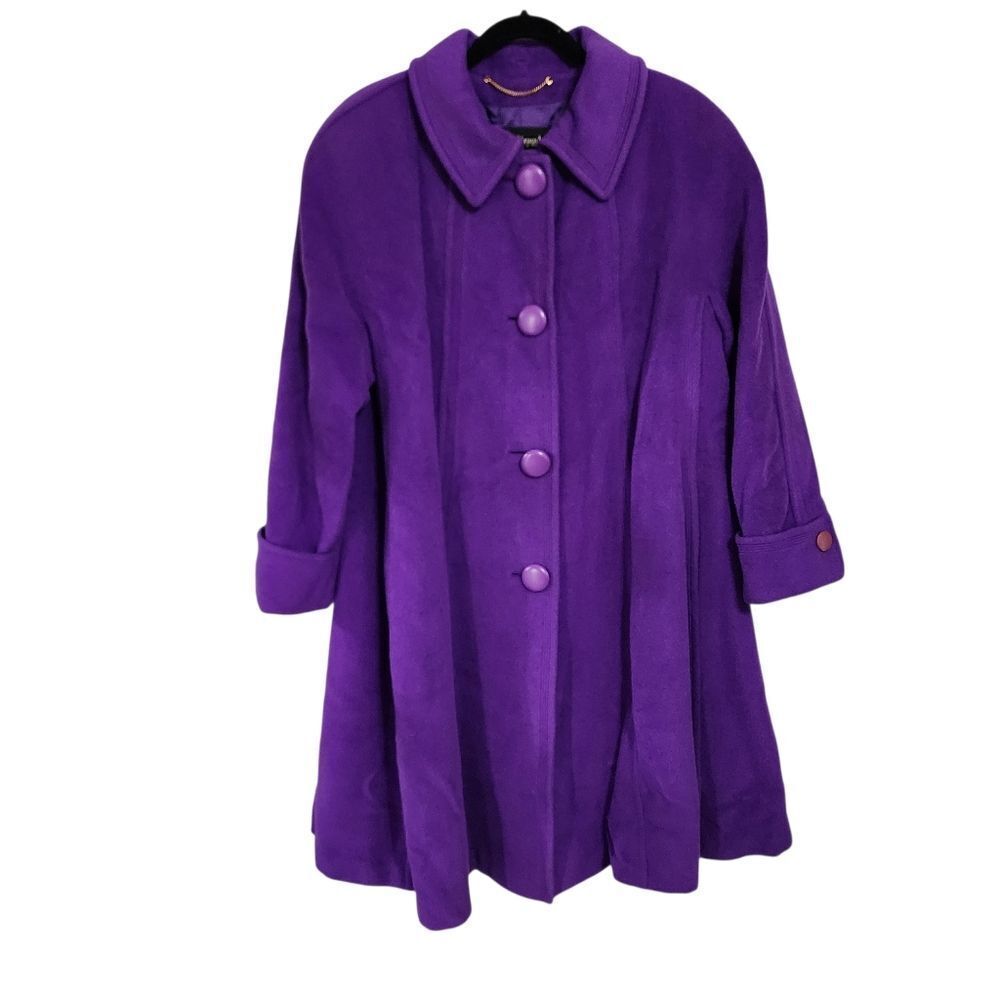 Vintage Louis Feraud Coat Jacket Sz 14 Purple Wool Mohair Button Up Flare Long